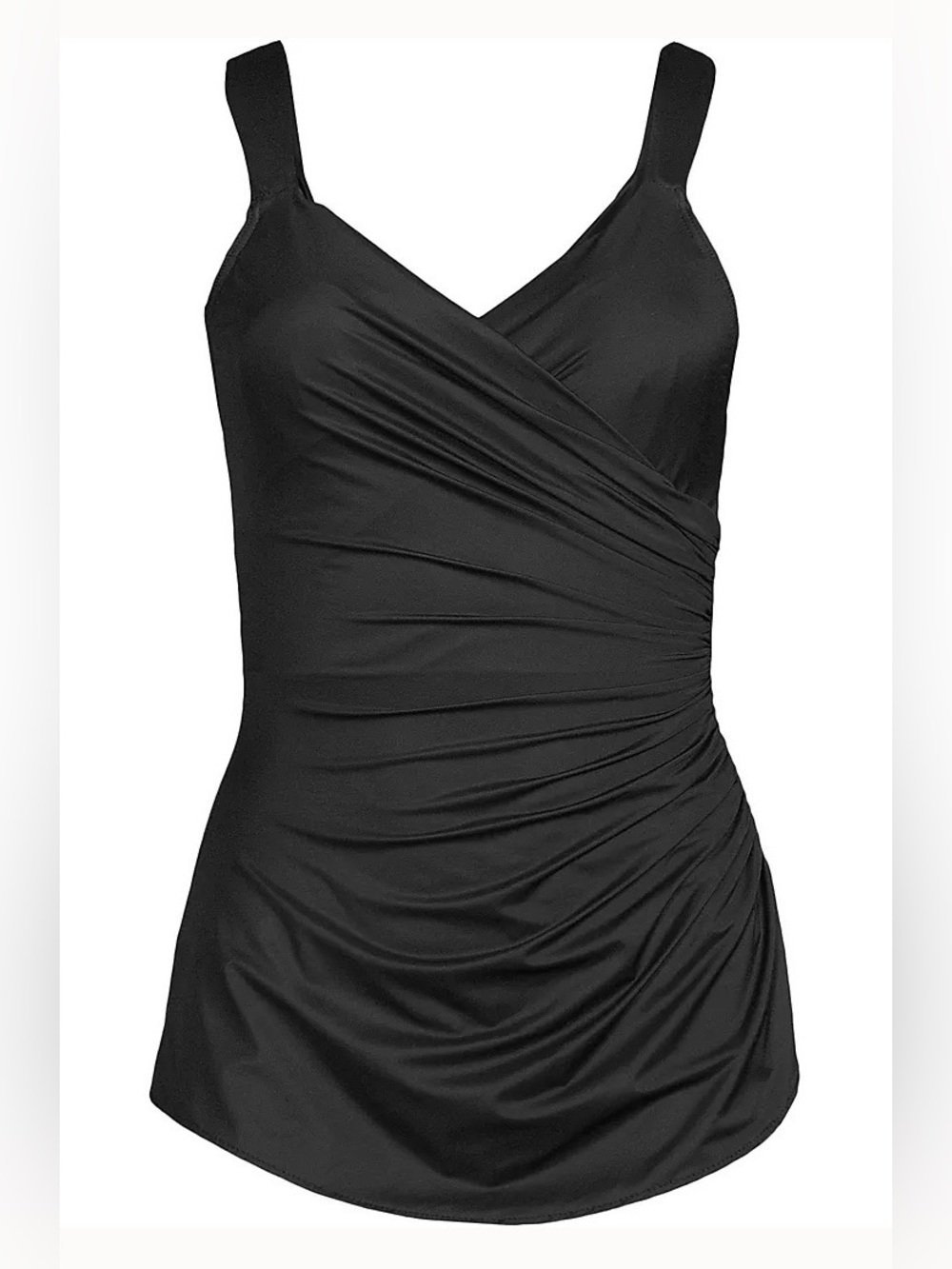Women's Black Lands End SlenderSuit V-Neck Skirted Low Leg One Piece Size 10